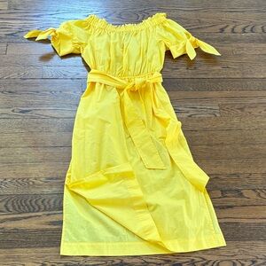 J. Crew Yellow Off-Shoulder belted Dress, 000, pockets